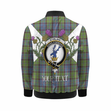 Stirling Tartan Family Crest Kid Bomber Jacket Scottish Burns Night Thistle Floral
