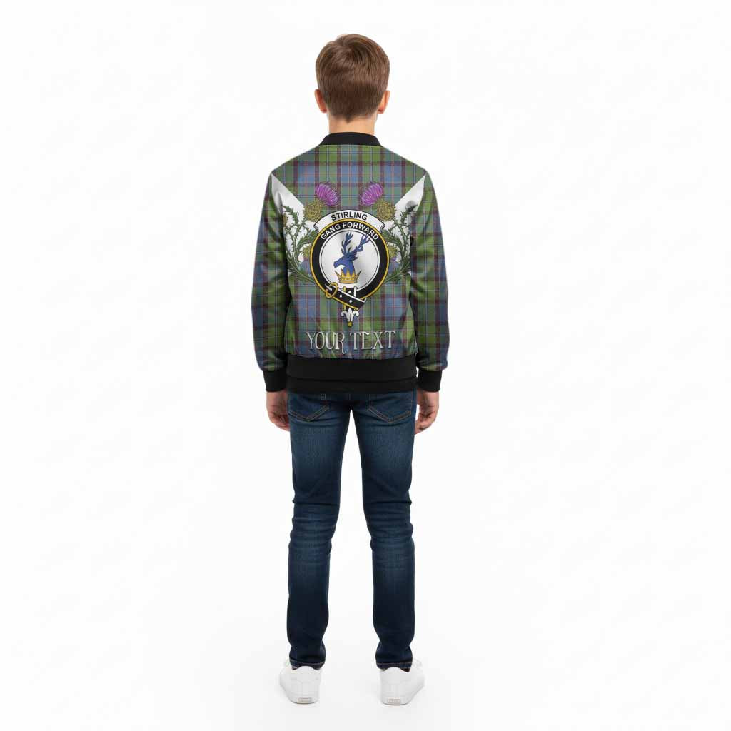 Stirling Tartan Family Crest Kid Bomber Jacket Scottish Burns Night Thistle Floral