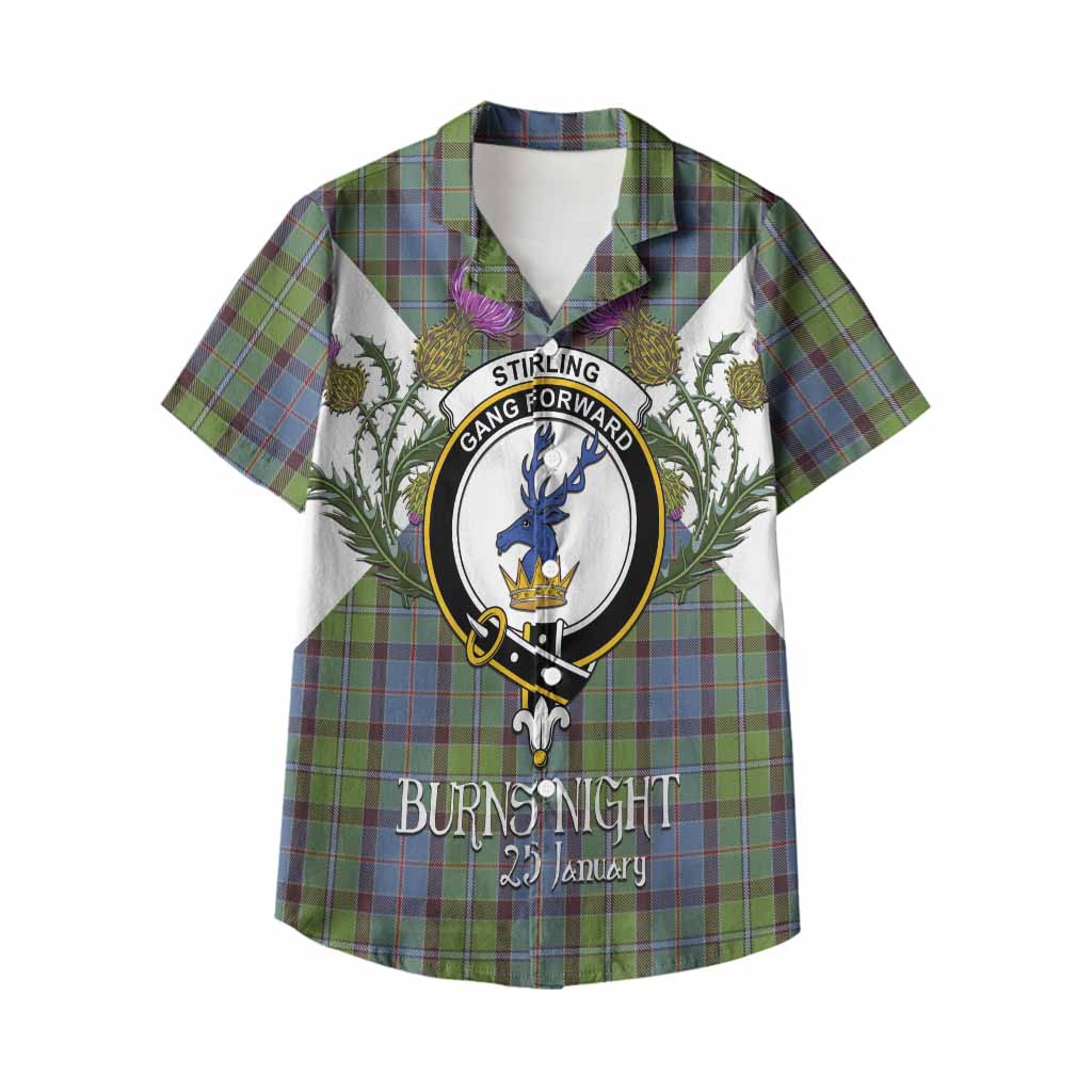 Stirling Tartan Family Crest Kid Hawaiian Shirt Scottish Burns Night Thistle Floral