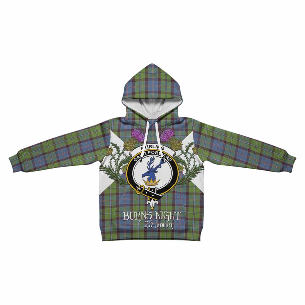 Stirling Tartan Family Crest Kid Hoodie Scottish Burns Night Thistle Floral