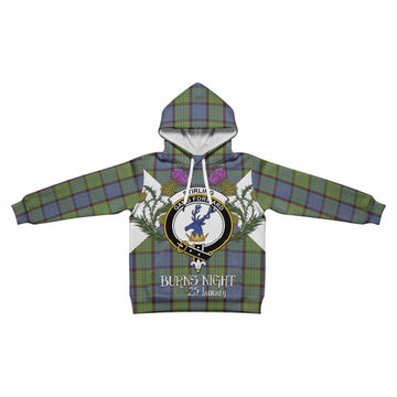 Stirling Tartan Family Crest Kid Hoodie Scottish Burns Night Thistle Floral