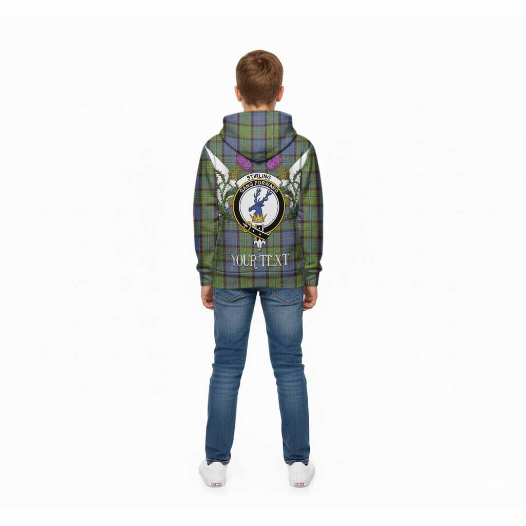 Stirling Tartan Family Crest Kid Hoodie Scottish Burns Night Thistle Floral