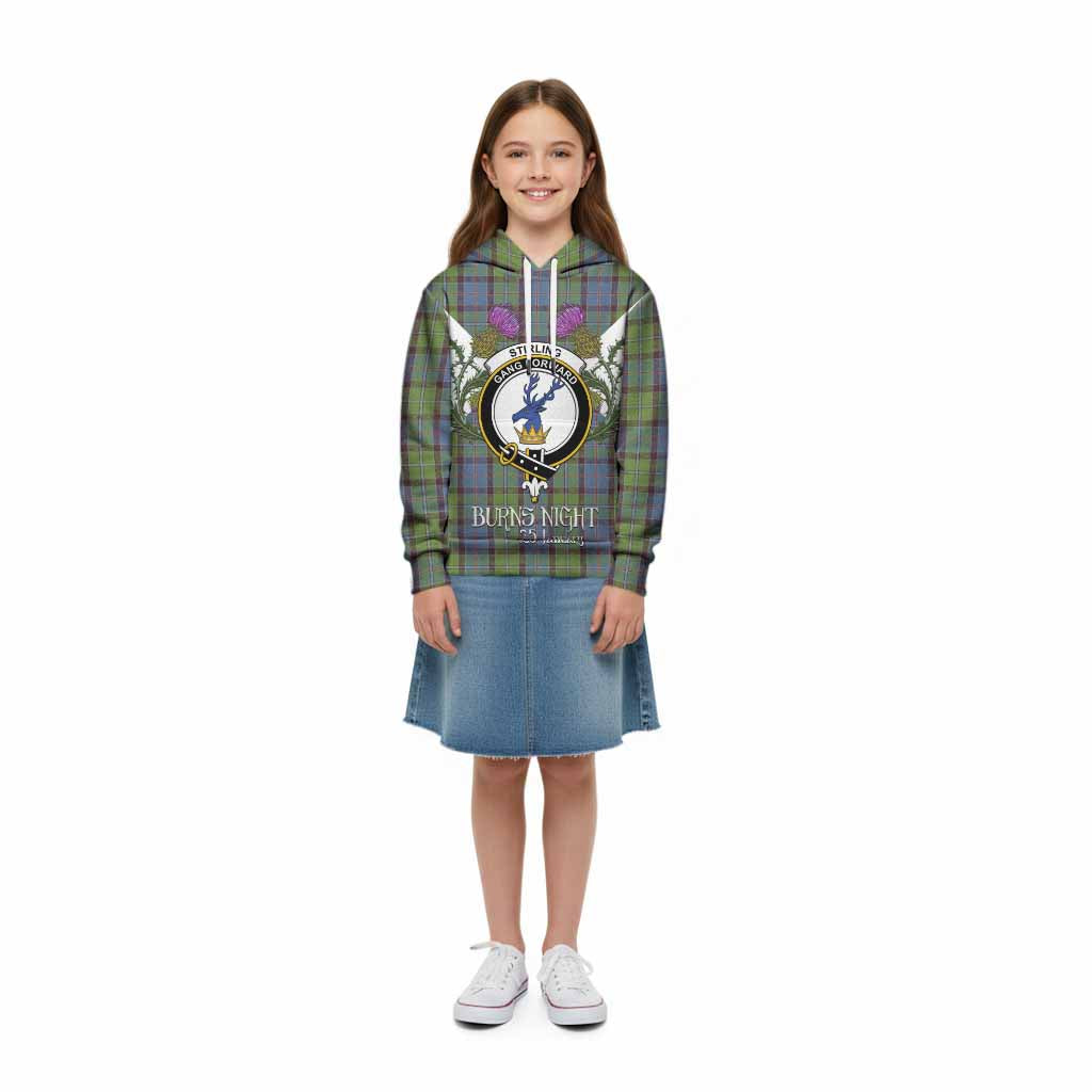 Stirling Tartan Family Crest Kid Hoodie Scottish Burns Night Thistle Floral