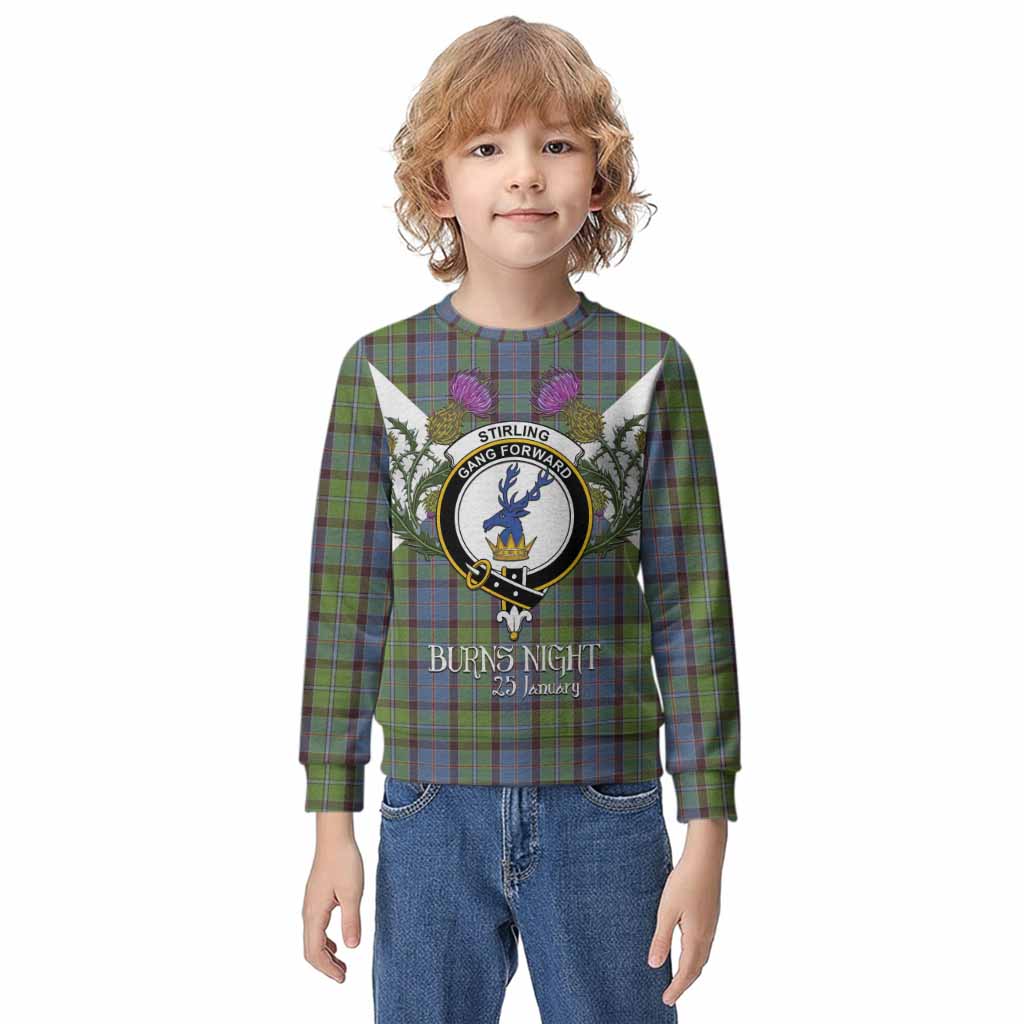 Stirling Tartan Family Crest Kid Knitted Sweatshirt Scottish Burns Night Thistle Floral
