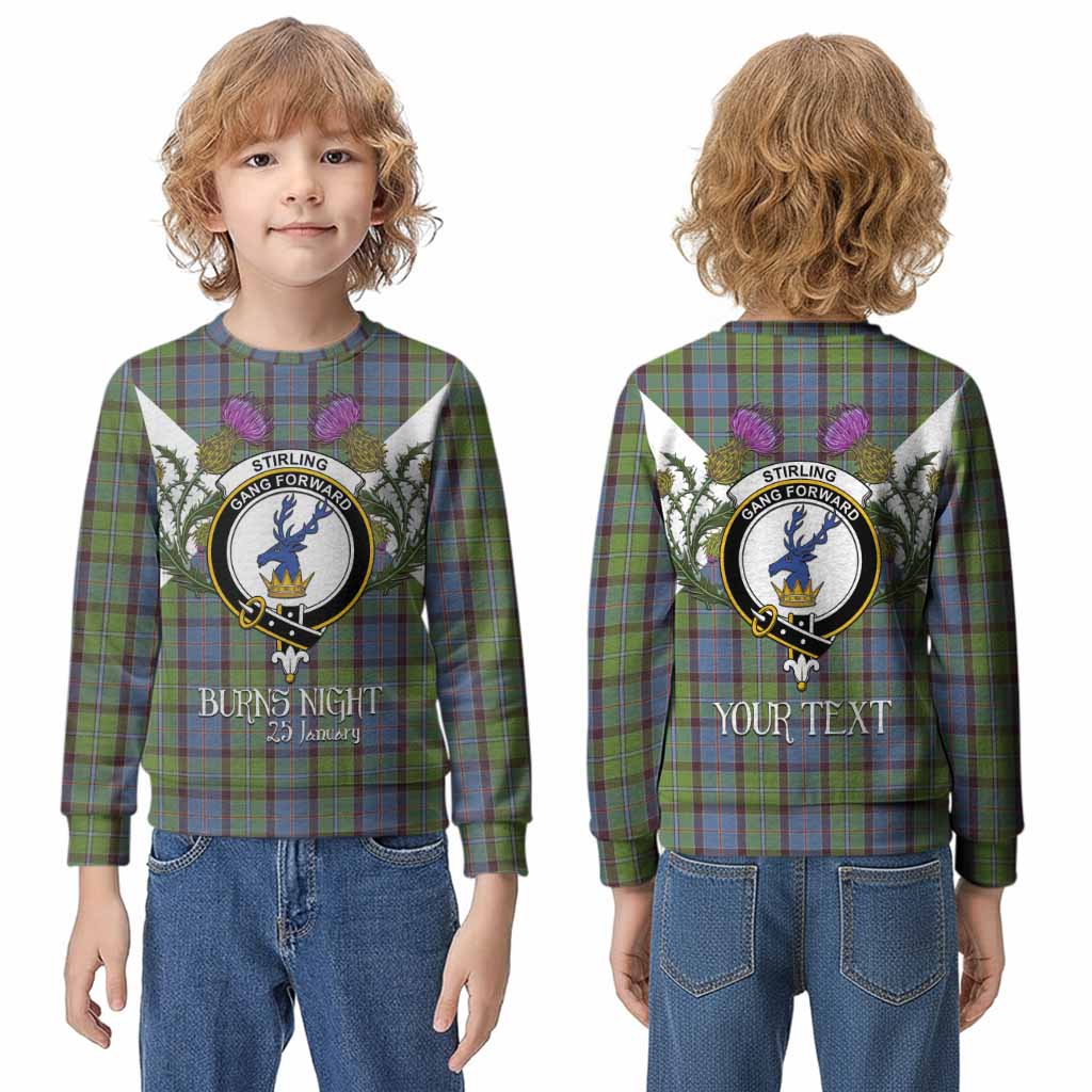 Stirling Tartan Family Crest Kid Knitted Sweatshirt Scottish Burns Night Thistle Floral
