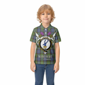 Stirling Tartan Family Crest Kid Polo Shirt Scottish Burns Night Thistle Floral