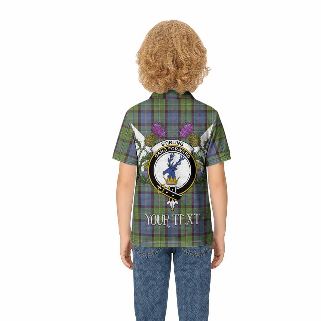 Stirling Tartan Family Crest Kid Polo Shirt Scottish Burns Night Thistle Floral