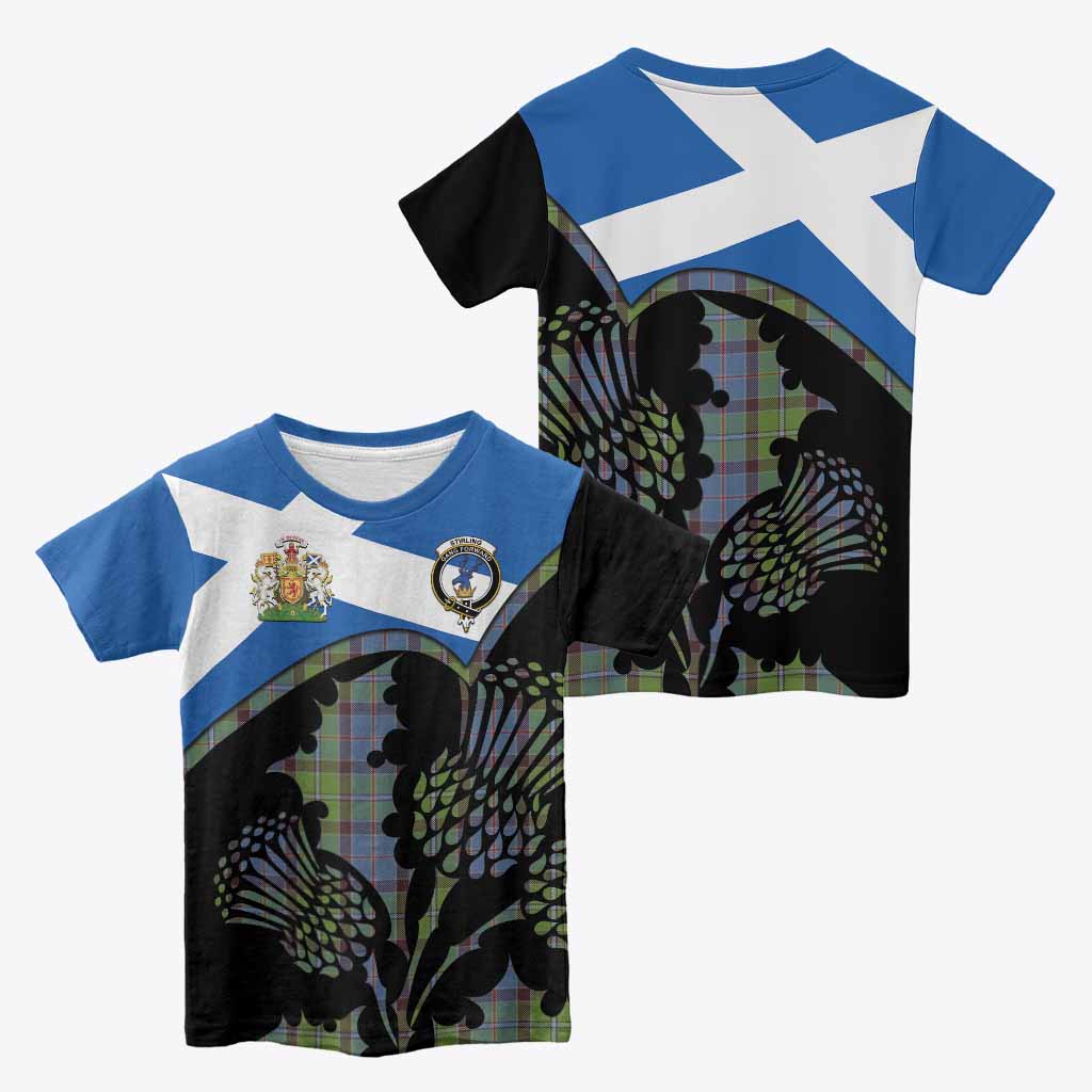 Stirling Tartan Family Crest Kid T-shirt Scotland Thistle Floral Flag Style