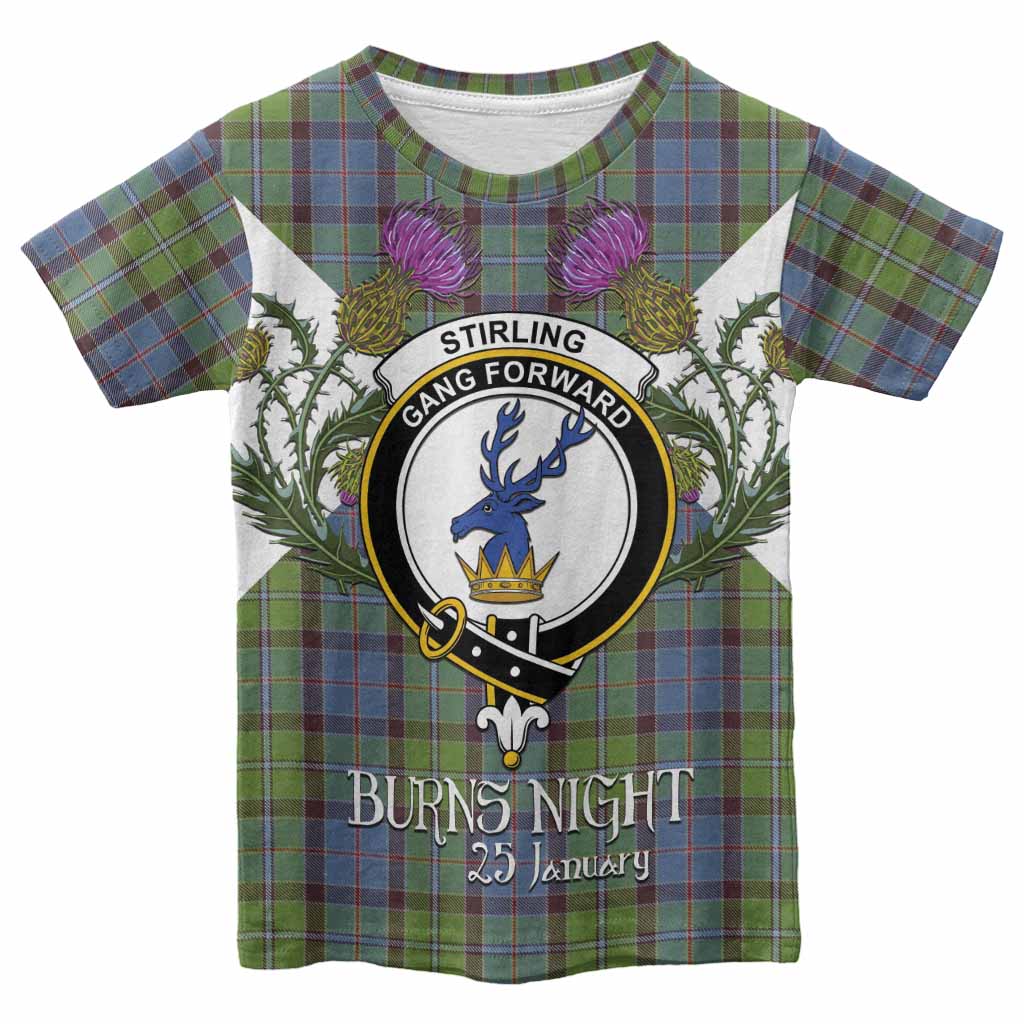 Stirling Tartan Family Crest Kid T-shirt Scottish Burns Night Thistle Floral