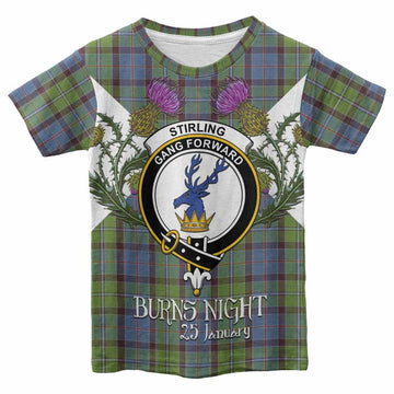 Stirling Tartan Family Crest Kid T-shirt Scottish Burns Night Thistle Floral