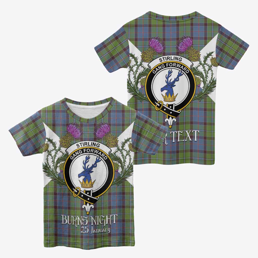 Stirling Tartan Family Crest Kid T-shirt Scottish Burns Night Thistle Floral