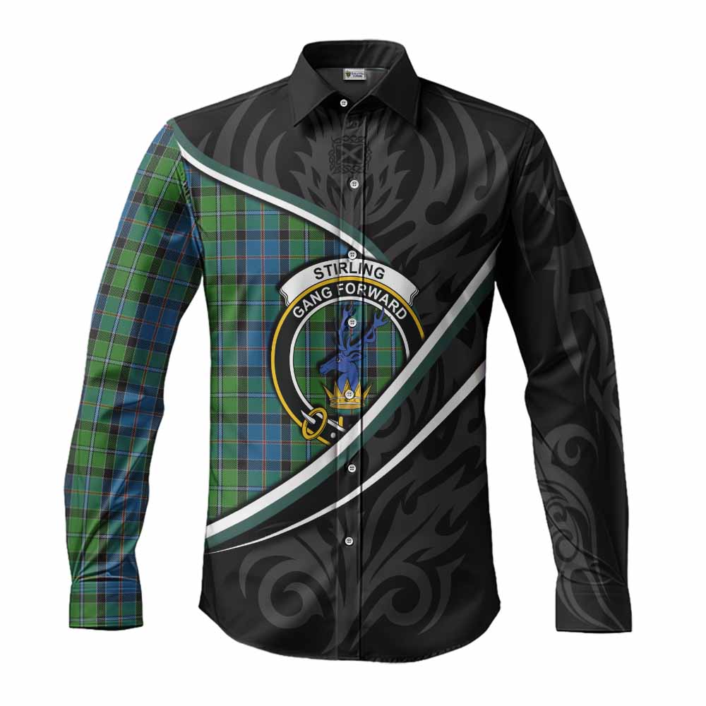 Stirling Tartan Family Crest Long Sleeve Button Shirts Celtic Scottish Thistle Floral - Tartan Vibes Clothing