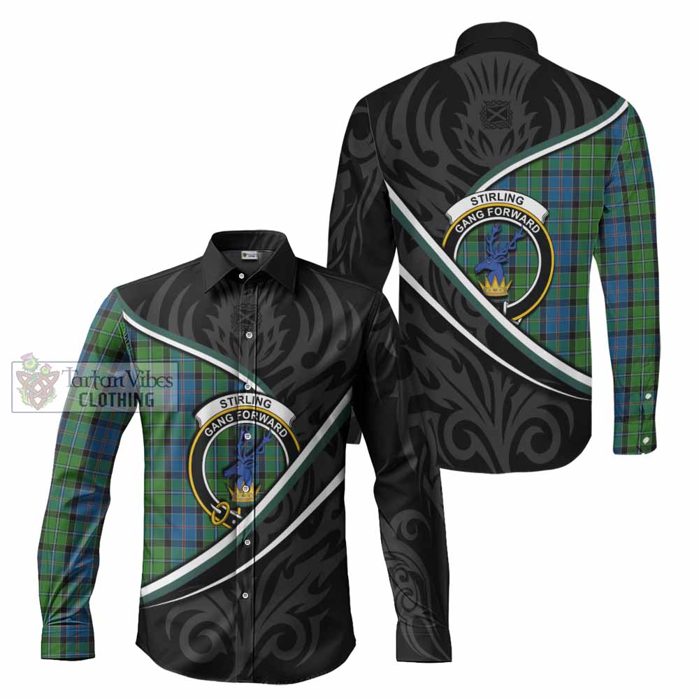 Stirling Tartan Family Crest Long Sleeve Button Shirts Celtic Scottish Thistle Floral - Tartan Vibes Clothing