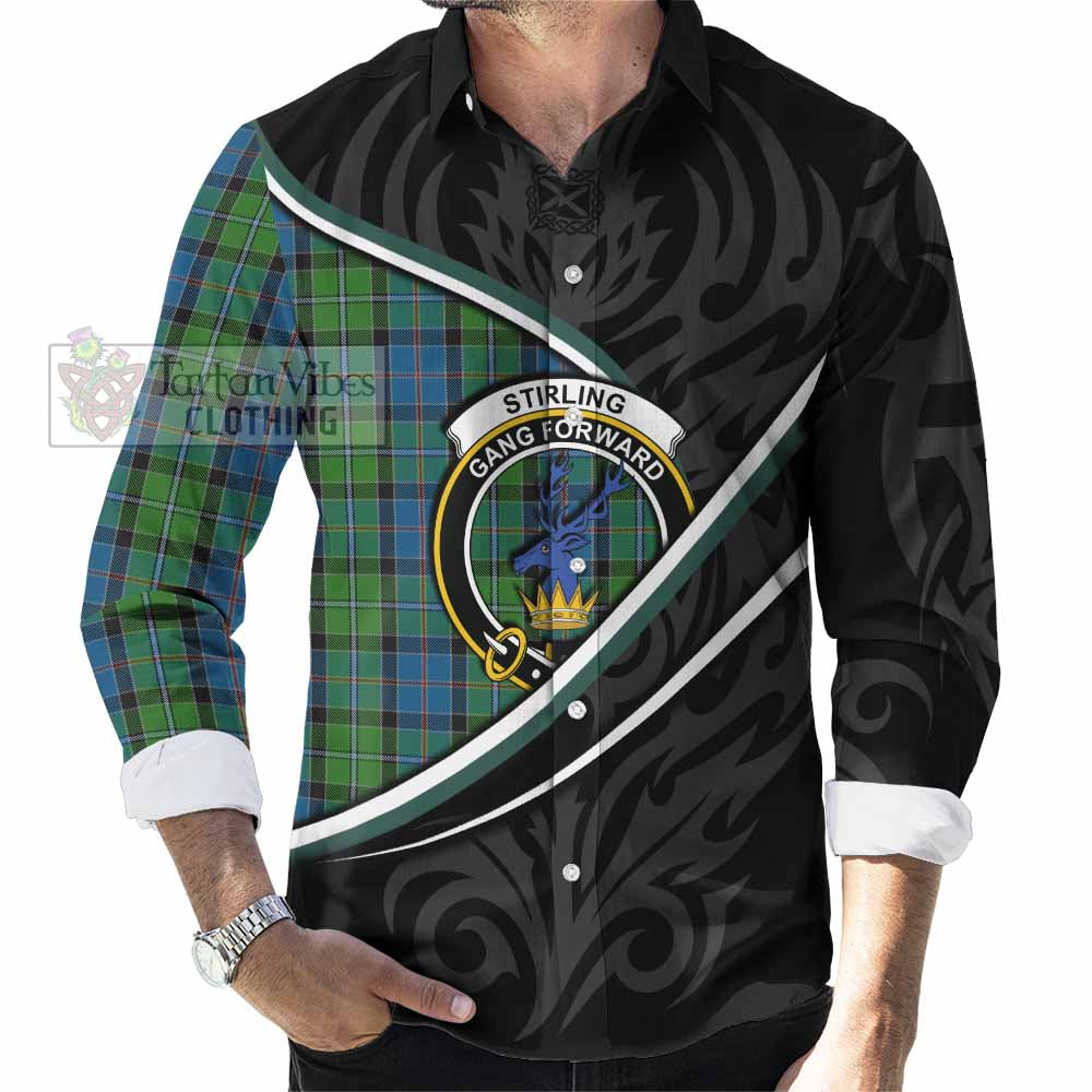 Stirling Tartan Family Crest Long Sleeve Button Shirts Celtic Scottish Thistle Floral - Tartan Vibes Clothing