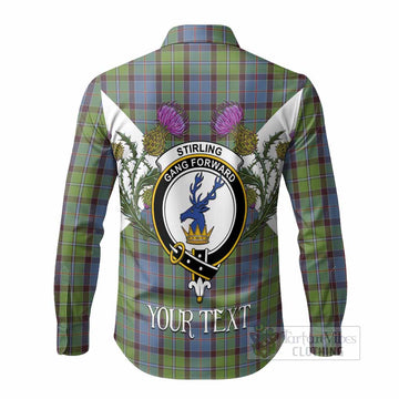 Stirling Tartan Family Crest Long Sleeve Button Shirts Scottish Burns Night Thistle Floral