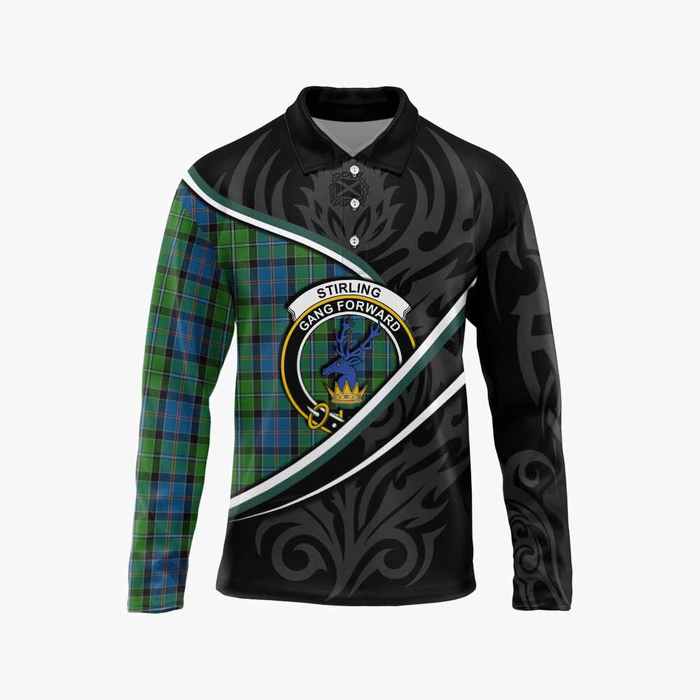 Stirling Tartan Family Crest Long Sleeve Polo Shirt Celtic Scottish Thistle Floral - Tartan Vibes Clothing