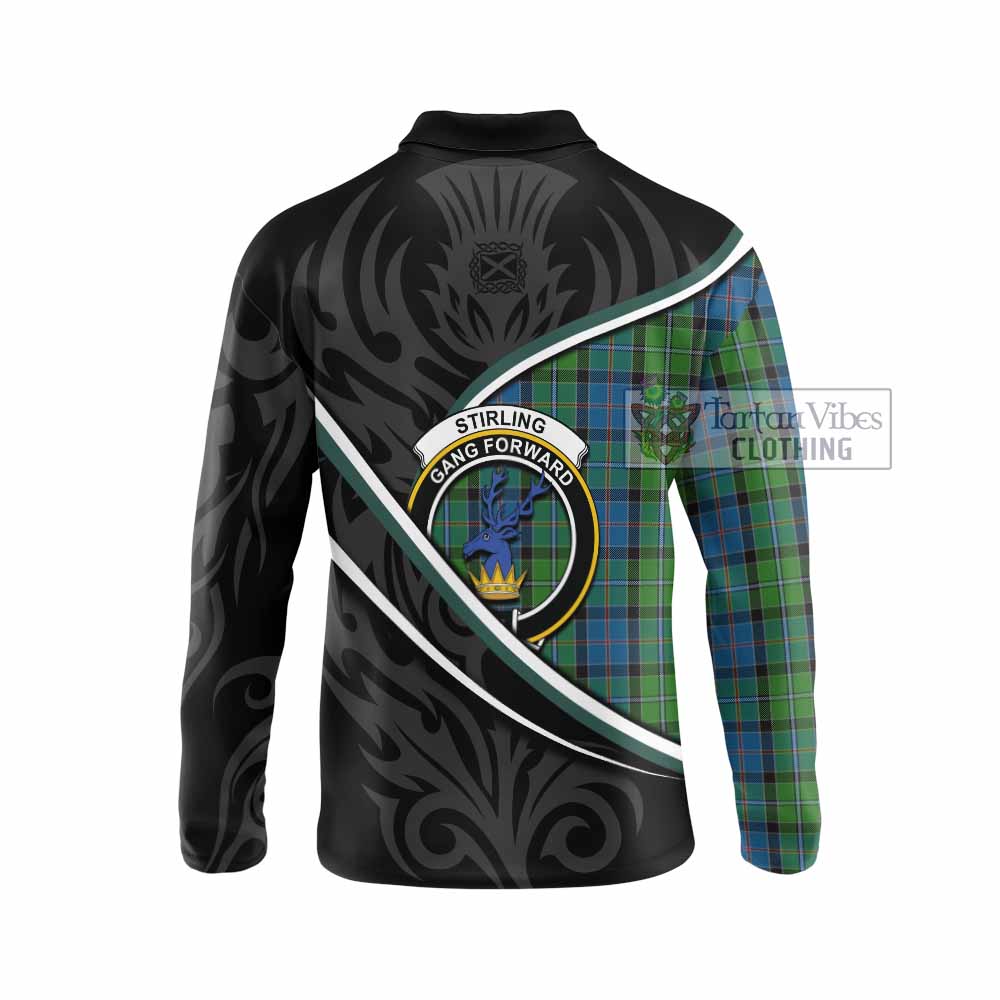 Stirling Tartan Family Crest Long Sleeve Polo Shirt Celtic Scottish Thistle Floral - Tartan Vibes Clothing