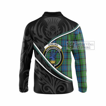 Stirling Tartan Family Crest Long Sleeve Polo Shirt Celtic Scottish Thistle Floral - Tartan Vibes Clothing