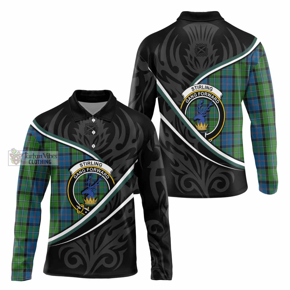 Stirling Tartan Family Crest Long Sleeve Polo Shirt Celtic Scottish Thistle Floral - Tartan Vibes Clothing