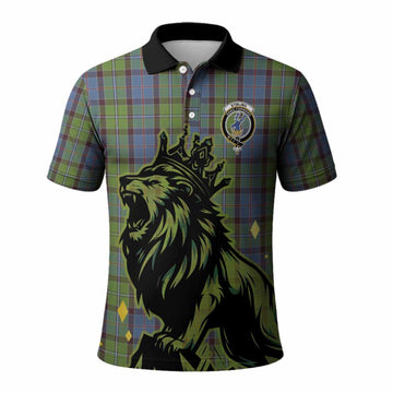 Stirling Tartan Family Crest Polo Shirt Crowned Lion Roaring
