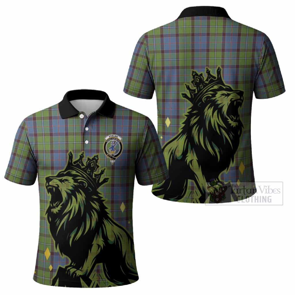 Stirling Tartan Family Crest Polo Shirt Crowned Lion Roaring