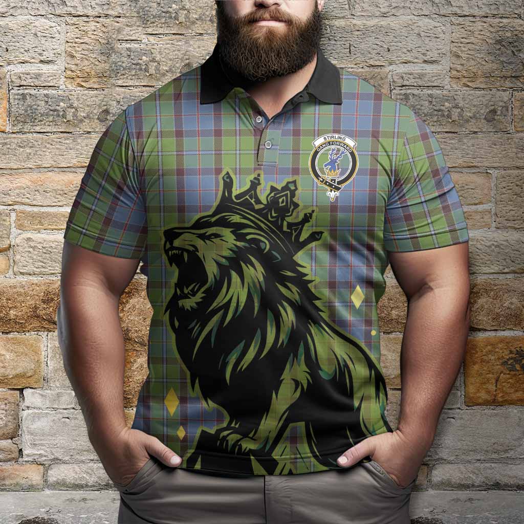 Stirling Tartan Family Crest Polo Shirt Crowned Lion Roaring