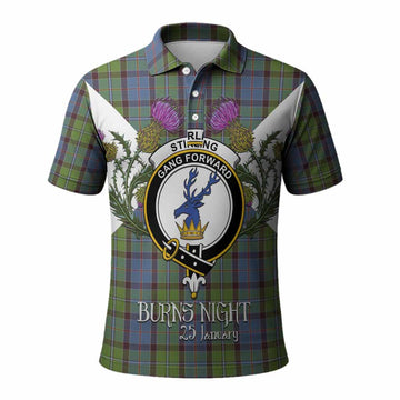 Stirling Tartan Family Crest Polo Shirt Scottish Burns Night Thistle Floral