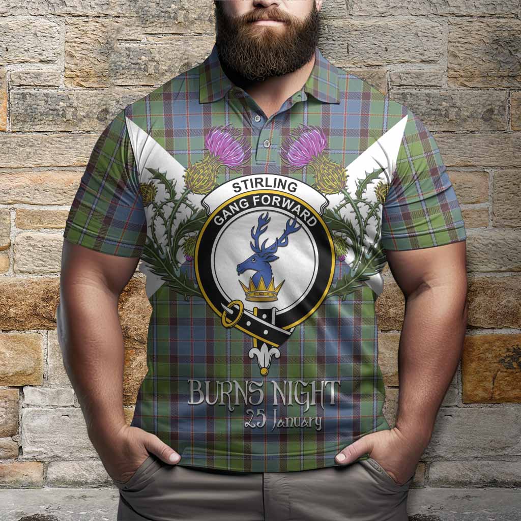 Stirling Tartan Family Crest Polo Shirt Scottish Burns Night Thistle Floral
