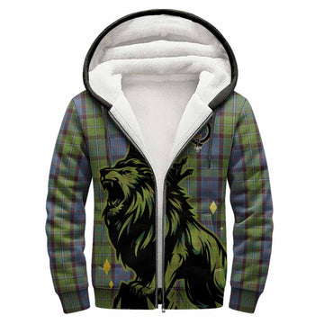 Stirling Tartan Family Crest Sherpa Hoodie Crowned Lion Roaring