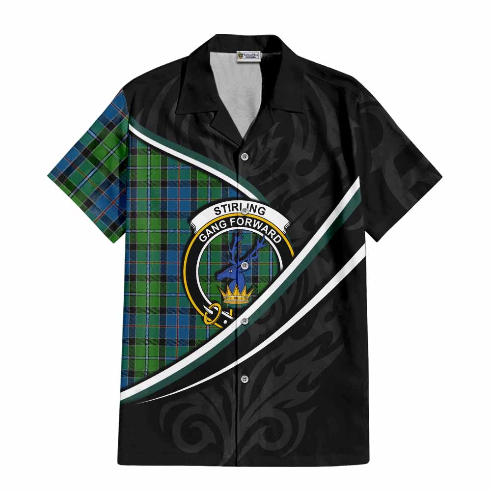 Stirling Tartan Family Crest Short Sleeve Button Shirt Celtic Scottish Thistle Floral - Tartan Vibes Clothing