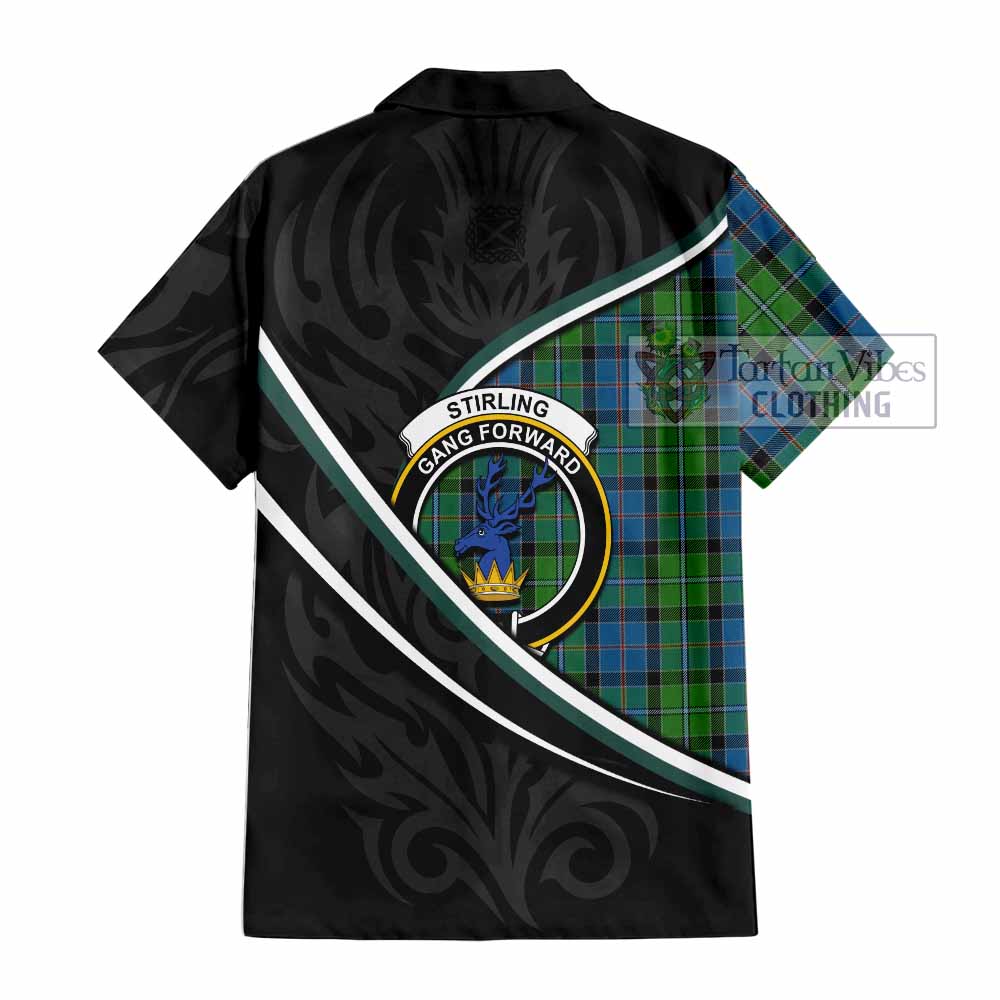 Stirling Tartan Family Crest Short Sleeve Button Shirt Celtic Scottish Thistle Floral - Tartan Vibes Clothing