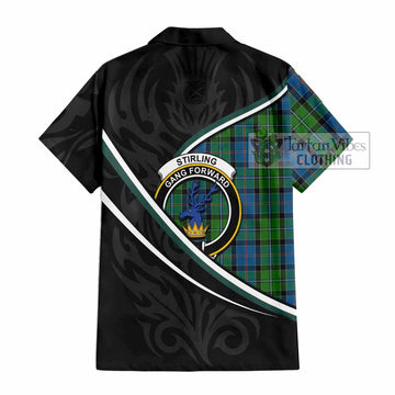 Stirling Tartan Family Crest Short Sleeve Button Shirt Celtic Scottish Thistle Floral - Tartan Vibes Clothing