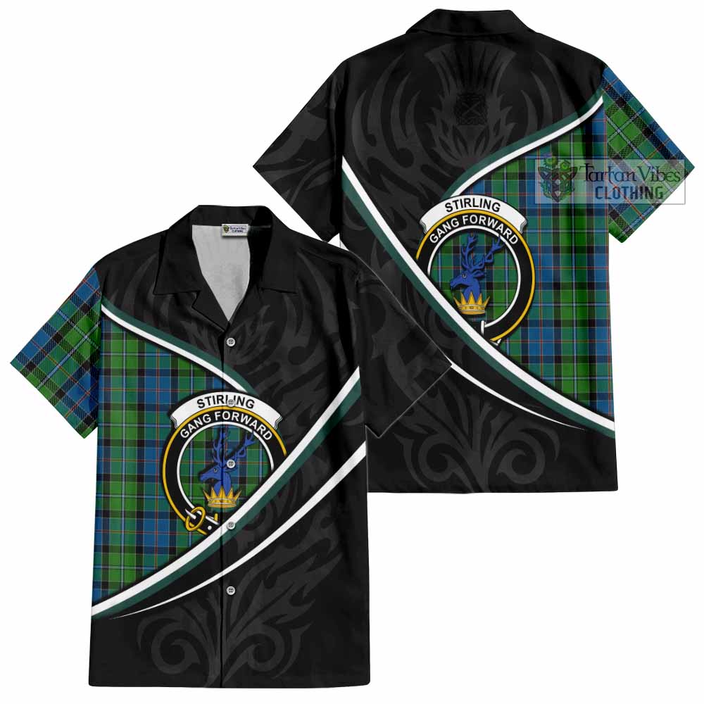 Stirling Tartan Family Crest Short Sleeve Button Shirt Celtic Scottish Thistle Floral - Tartan Vibes Clothing