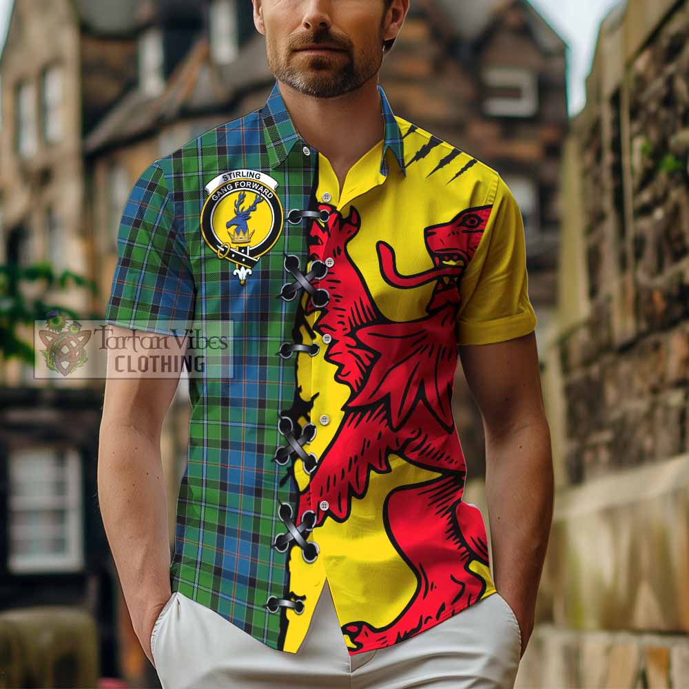Stirling Tartan Family Crest Short Sleeve Button Shirt Lion Rampant Honor - Tartan Vibes Clothing