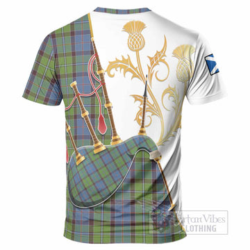 Stirling Tartan Family Crest T-Shirt Bagpipes with Scottish Thistle