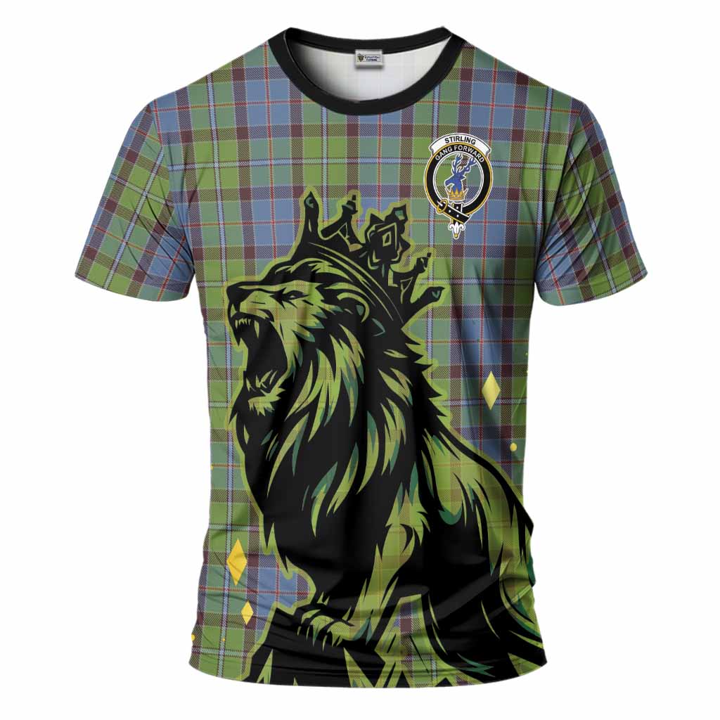 Stirling Tartan Family Crest T-Shirt Crowned Lion Roaring