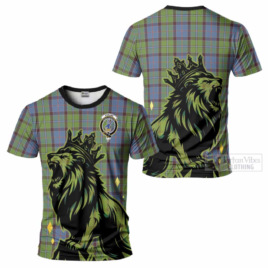 Stirling Tartan Family Crest T-Shirt Crowned Lion Roaring