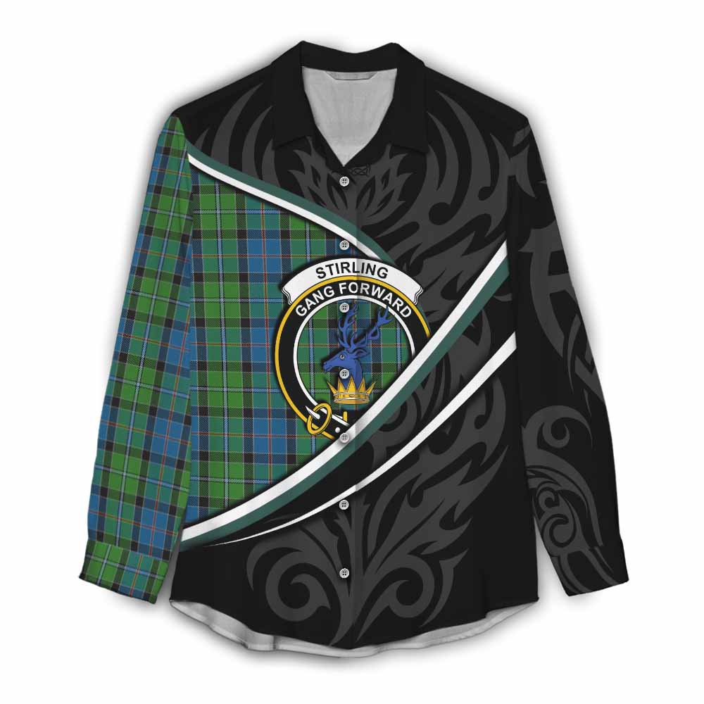 Stirling Tartan Family Crest Women Casual Shirt Celtic Scottish Thistle Floral - Tartan Vibes Clothing