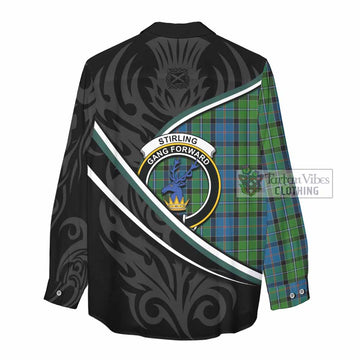 Stirling Tartan Family Crest Women Casual Shirt Celtic Scottish Thistle Floral - Tartan Vibes Clothing