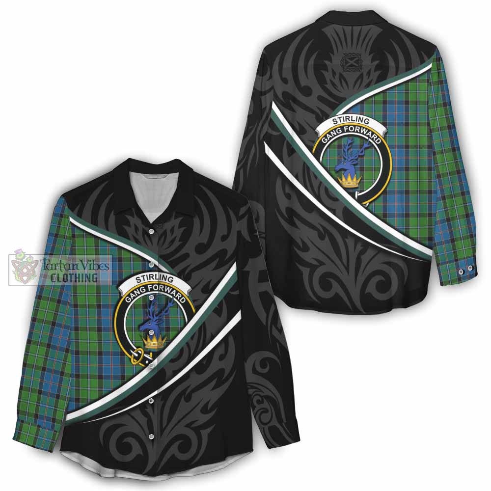 Stirling Tartan Family Crest Women Casual Shirt Celtic Scottish Thistle Floral - Tartan Vibes Clothing