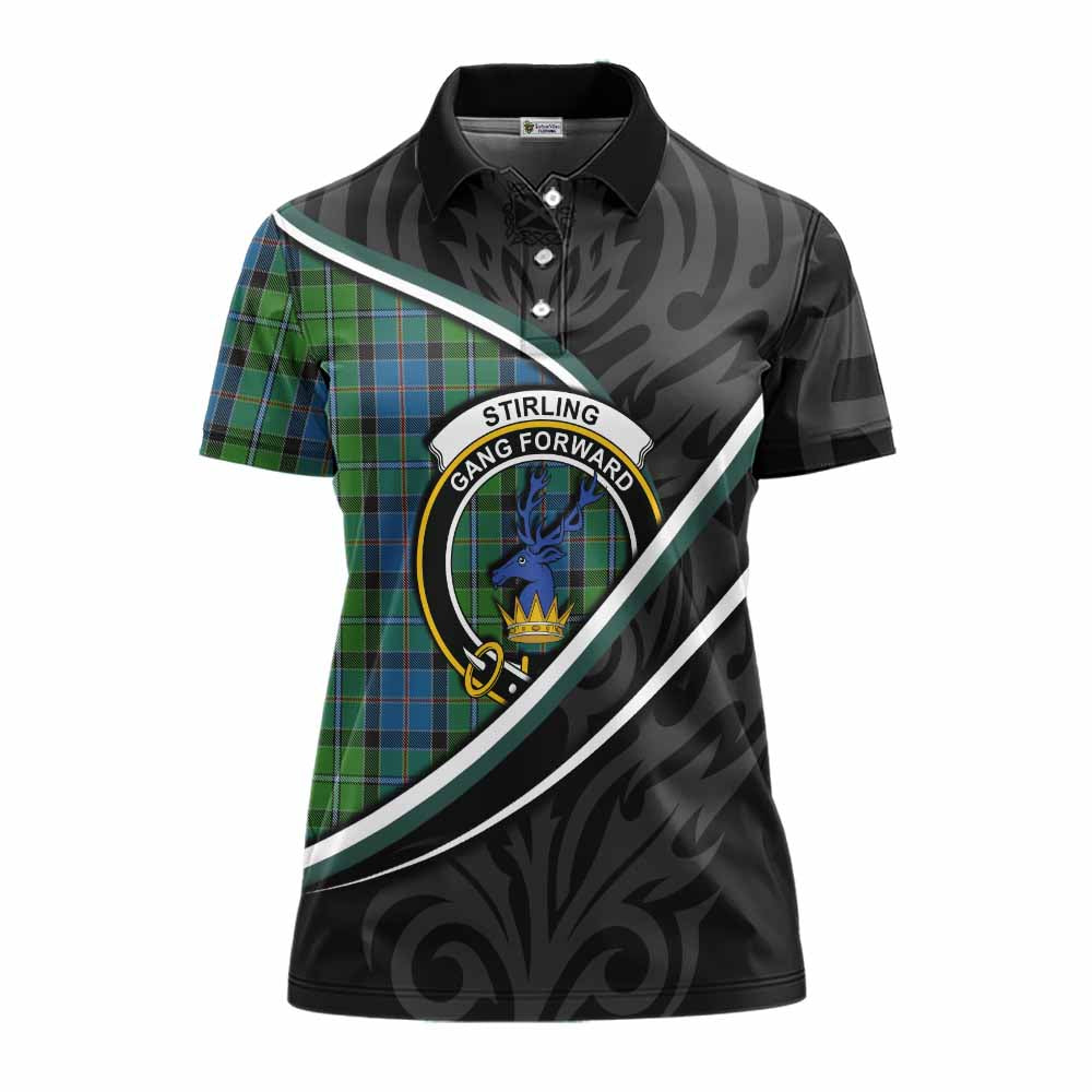 Stirling Tartan Family Crest Women's Polo Shirt Celtic Scottish Thistle Floral - Tartan Vibes Clothing