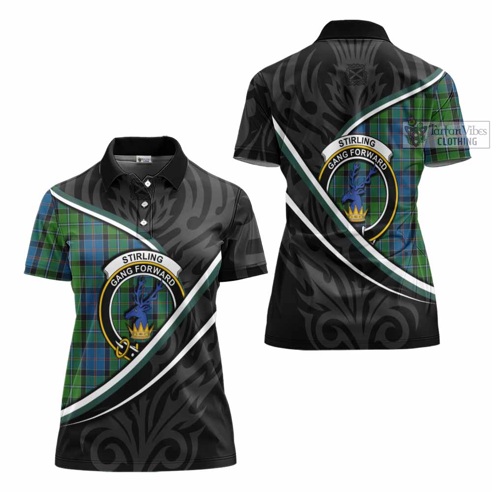Stirling Tartan Family Crest Women's Polo Shirt Celtic Scottish Thistle Floral - Tartan Vibes Clothing