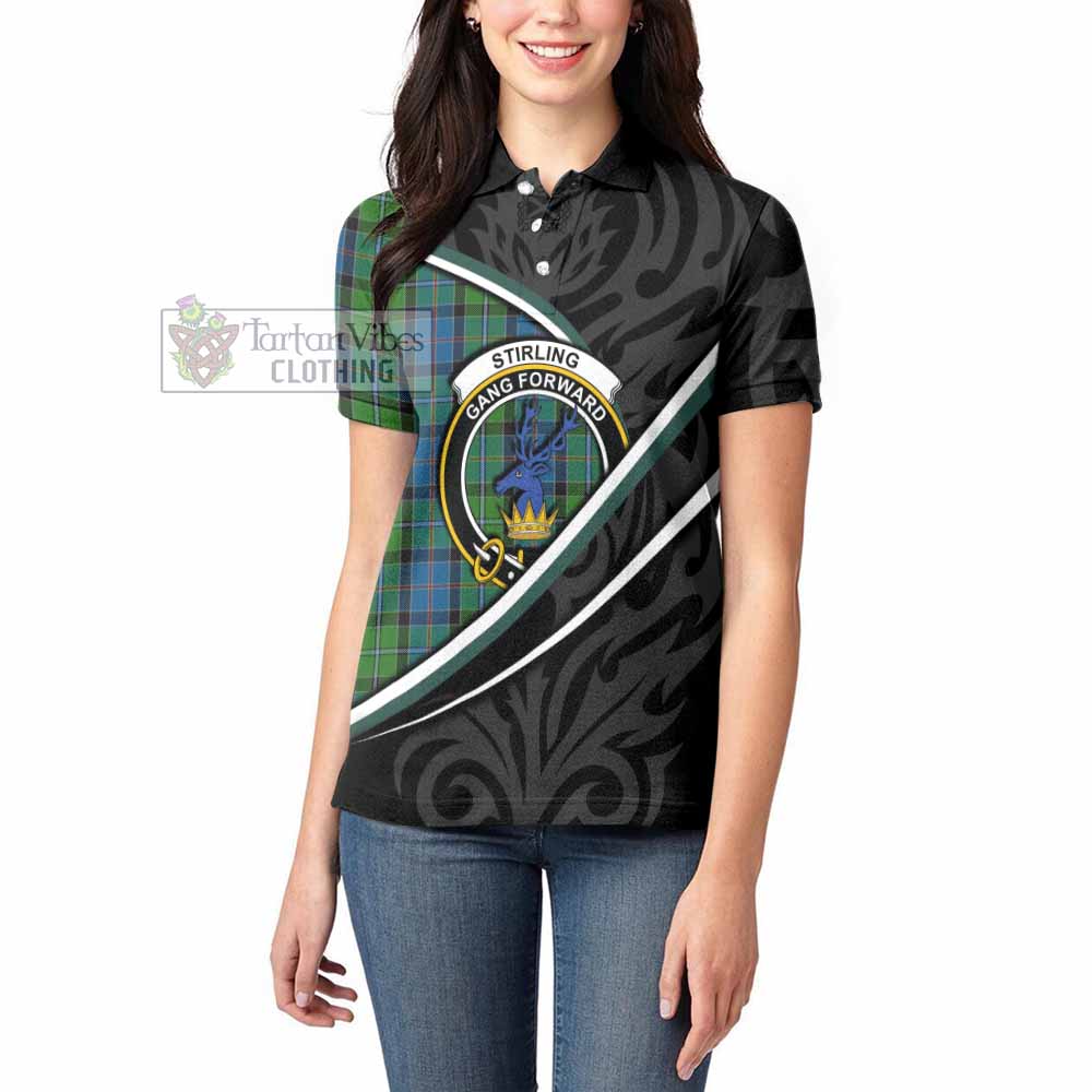 Stirling Tartan Family Crest Women's Polo Shirt Celtic Scottish Thistle Floral - Tartan Vibes Clothing