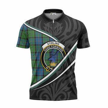 Stirling Tartan Family Crest Zipper Polo Shirt Celtic Scottish Thistle Floral Unisex - Tartan Vibes Clothing