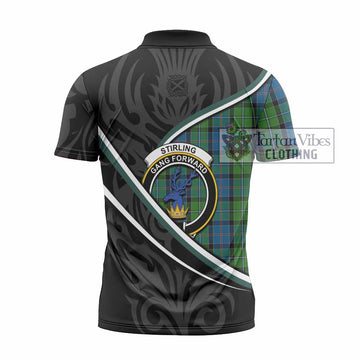 Stirling Tartan Family Crest Zipper Polo Shirt Celtic Scottish Thistle Floral - Tartan Vibes Clothing