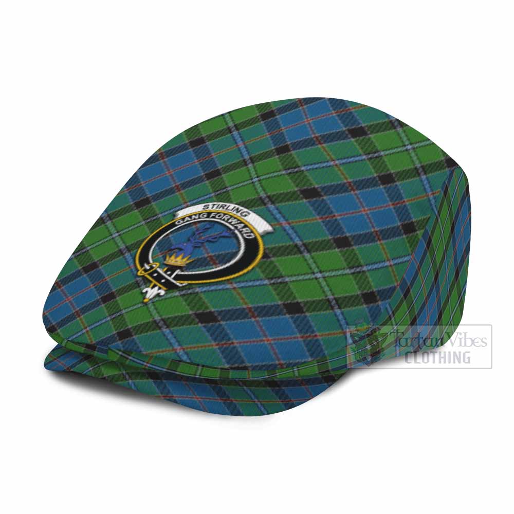 Stirling Tartan Flat Cap, Jeff Cap Cross Style with Family Crest - Tartan Vibes Clothing