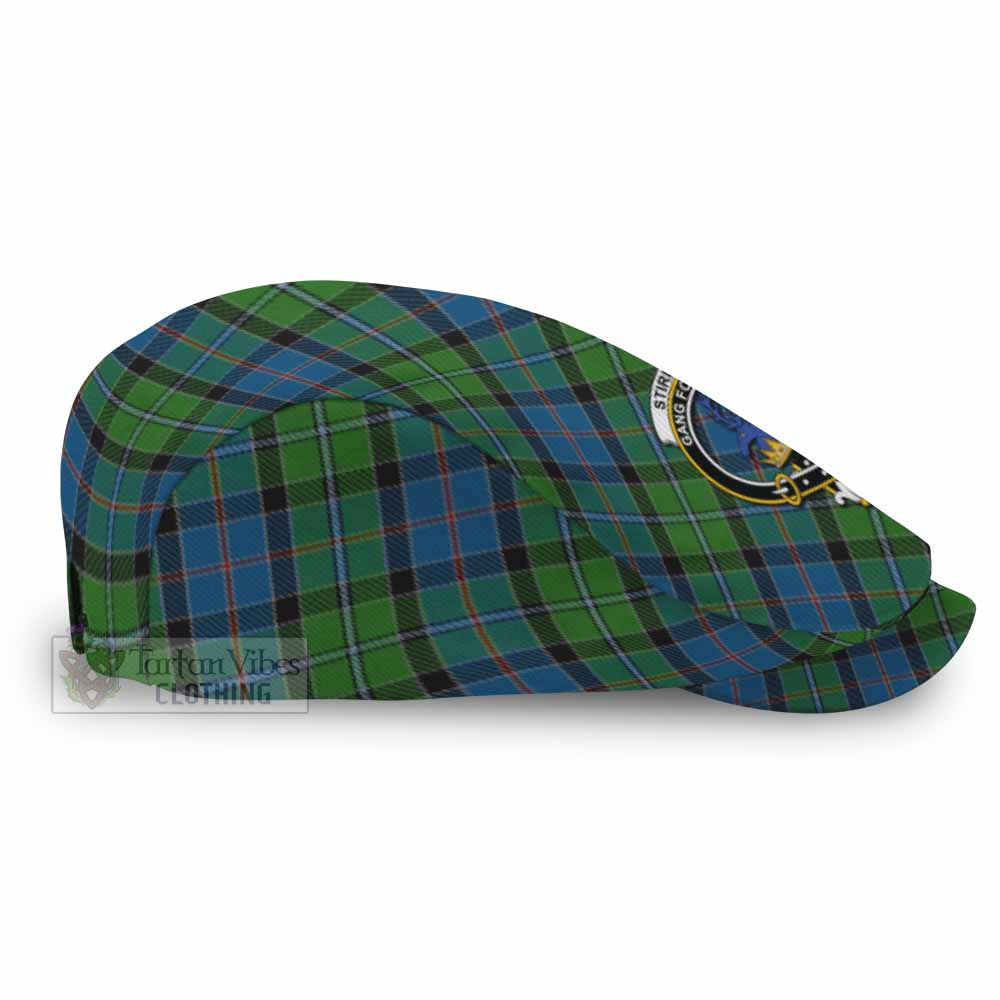 Stirling Tartan Flat Cap, Jeff Cap Cross Style with Family Crest - Tartan Vibes Clothing