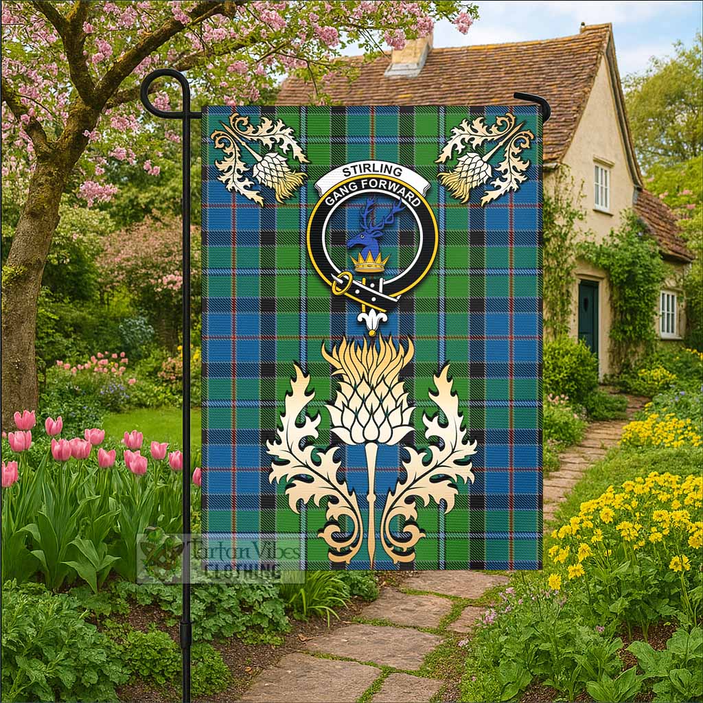 Stirling Tartan Garden Flag with Golden Regal Scottish Thistle Emblem - Tartan Vibes Clothing