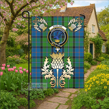 Stirling Tartan Garden Flag with Golden Regal Scottish Thistle Emblem - Tartan Vibes Clothing
