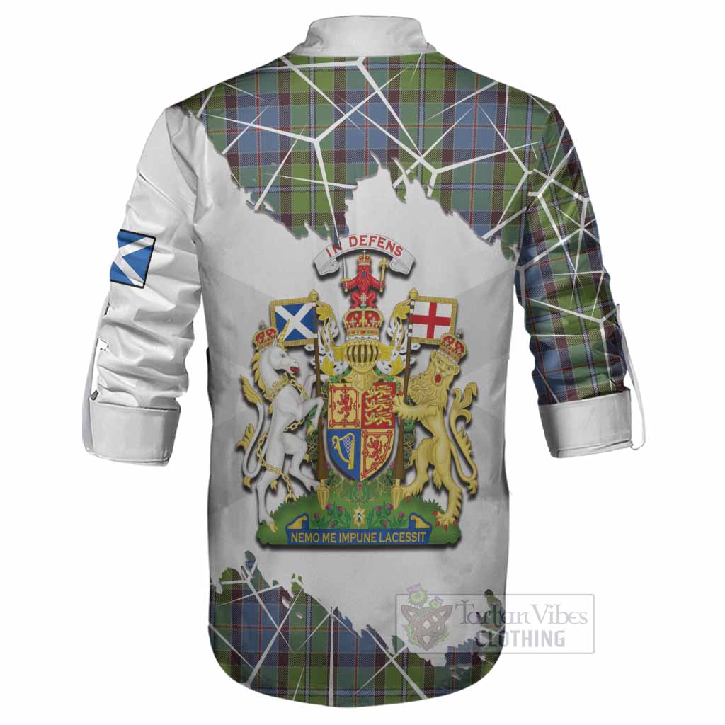 Stirling Tartan Ghillie Shirt with Family Crest and Lion Rampant Grunge Style